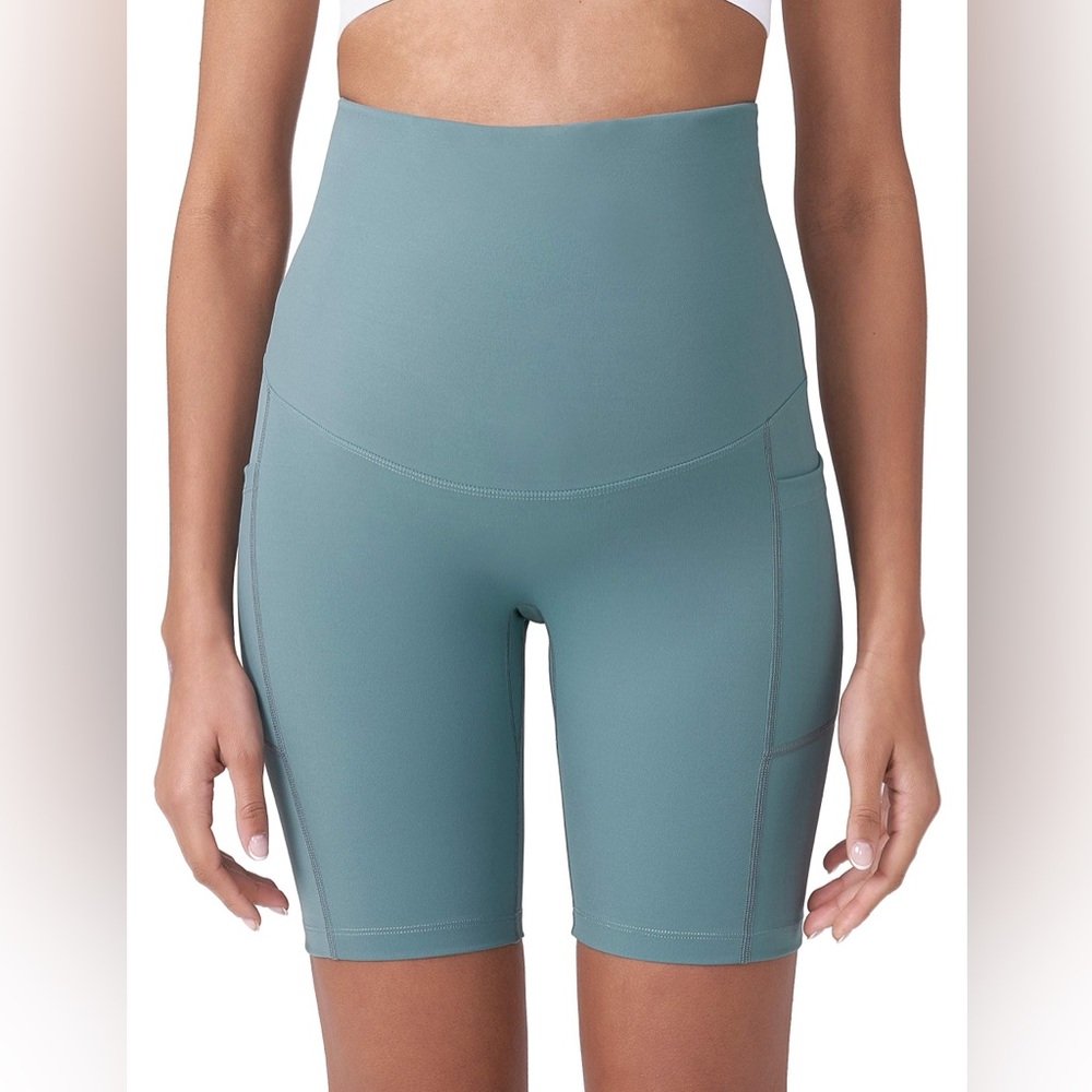 Poshdivah Maternity Biker‎ Shorts XL Teal with Side Pockets